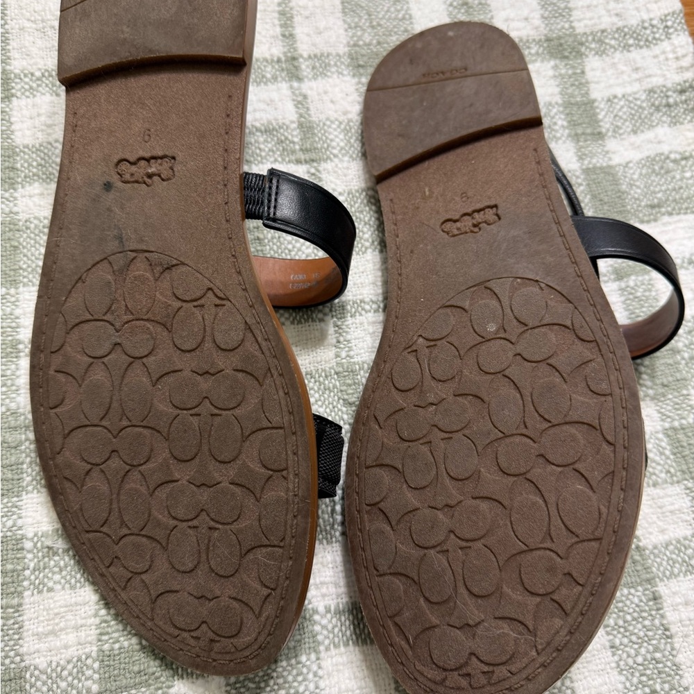Coach Black Cross-Strap Leather Slide Sandals with Brown Footbed - Picture 4 of 4